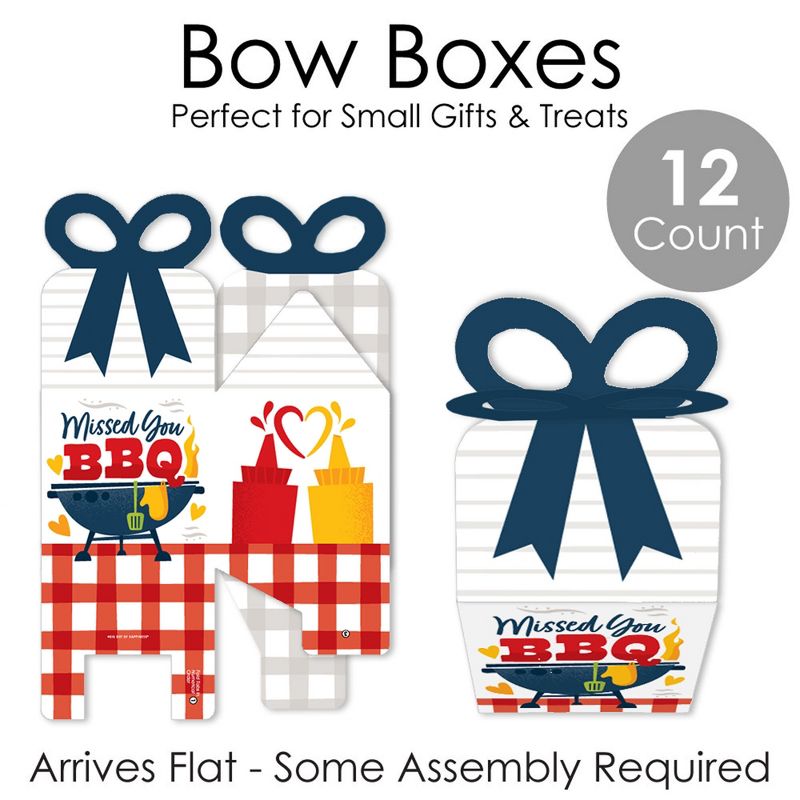 Big Dot of Happiness Missed You BBQ - Square Favor Gift Boxes - Backyard Summer Picnic Party Bow Boxes - Set of 12