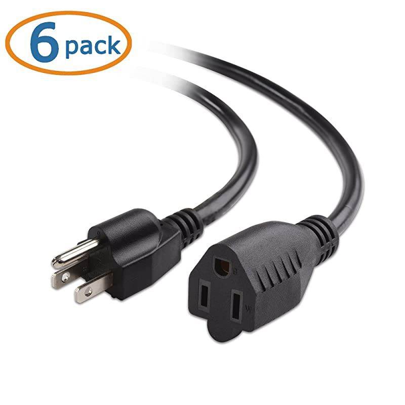 6Pack 16 AWG Heavy Duty 3 Prong AC Power Extension Cord Power Extension in 1 Foot NEMA 515P to NEMA 515R