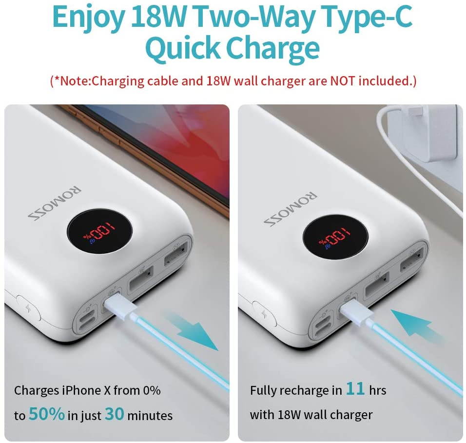 ROMOSS USB C Power Bank, 26800mAh PD Portable Charger 18W 3 Outputs and 3 Inputs External Battery Packs Compatible for iPhone Xs Max, iPad Pro, Nintendo Switch, Samsung S8 and Other Smart Devices