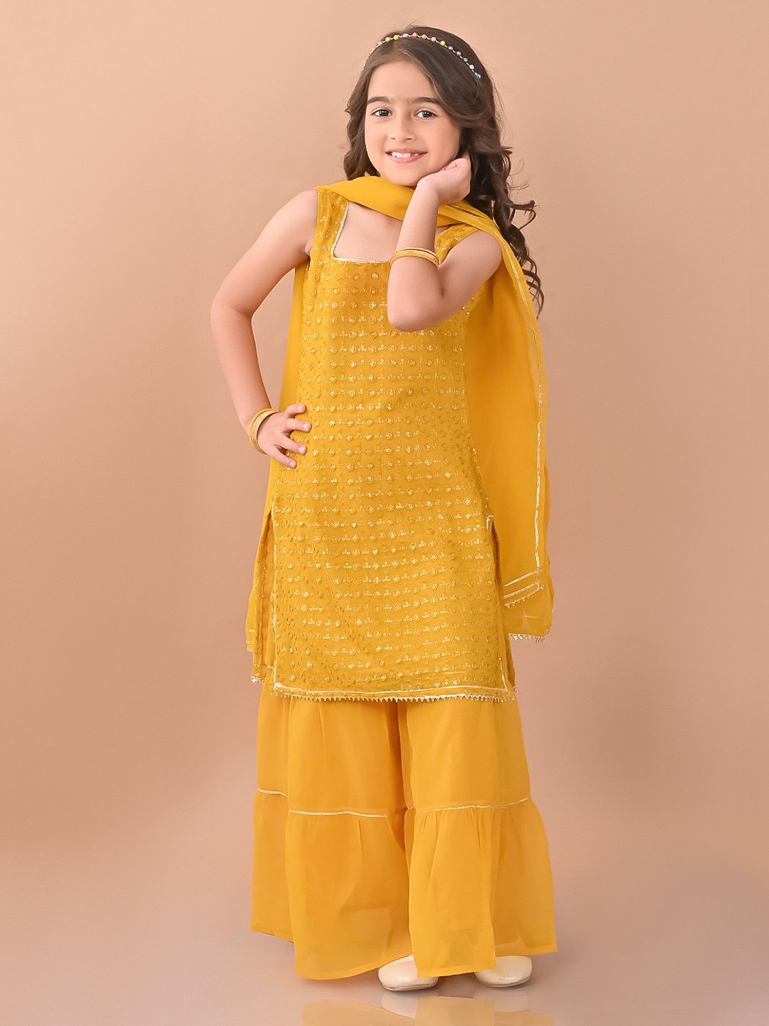 Many Frocks Kids Blue Embellished Top with Plazzos