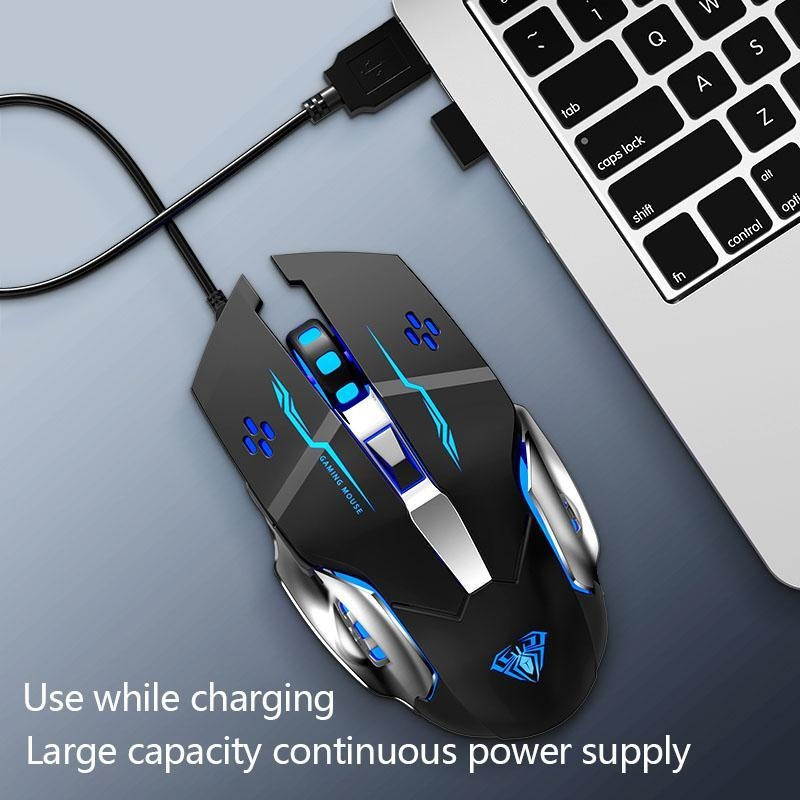 Wireless Mouse Rechargeable, with Side Button RGB LED Backlit Ergonomic Optical 2.4G Cordless Computer Gaming Mice for PC Laptop