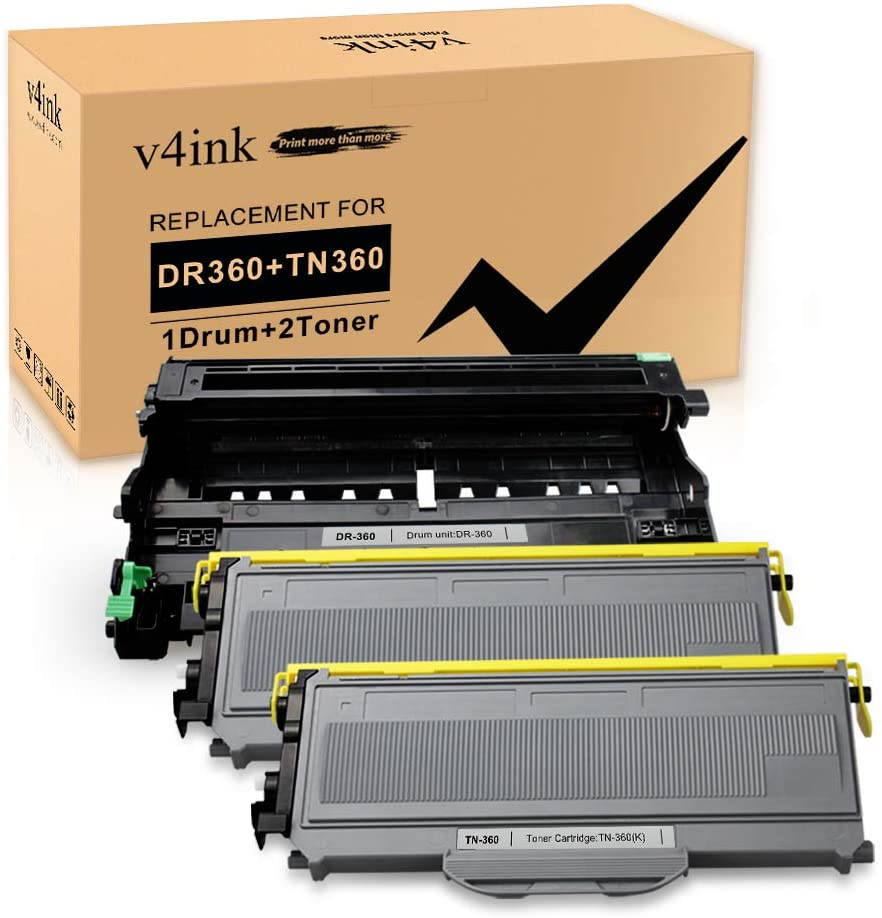V4INK Compatible Toner Cartridge and Drum Unit Set Replacement for Brother TN360 DR360 (1 Drum + 2 Toner),for use in Brother DCP-7030 DCP-7040 HL-2140 HL-2170W MFC-7340 MFC-7345N MFC-7440N MFC-7840W