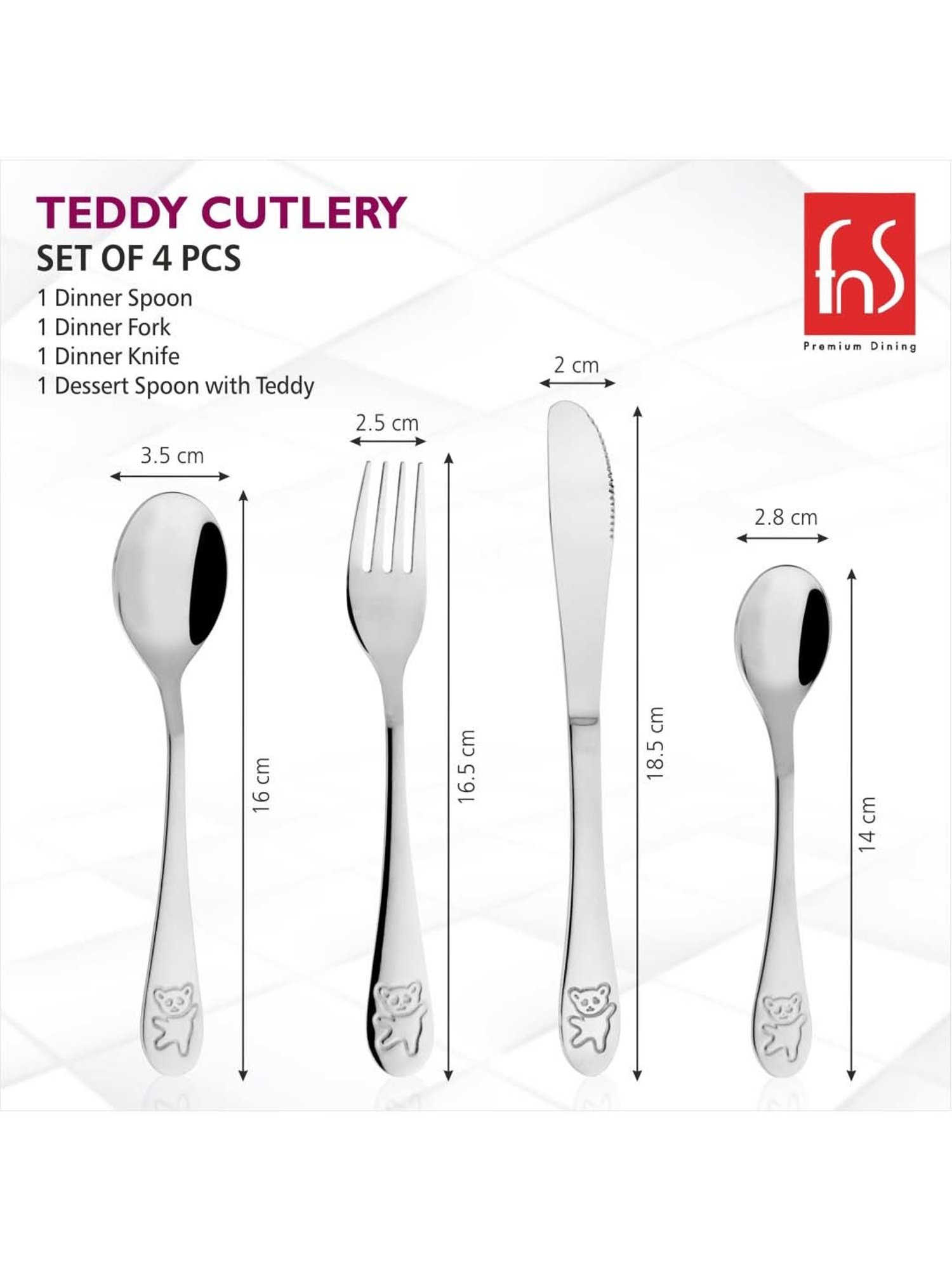 FnS Silverware Silver Stainless Steel Cutlery - Set of 4