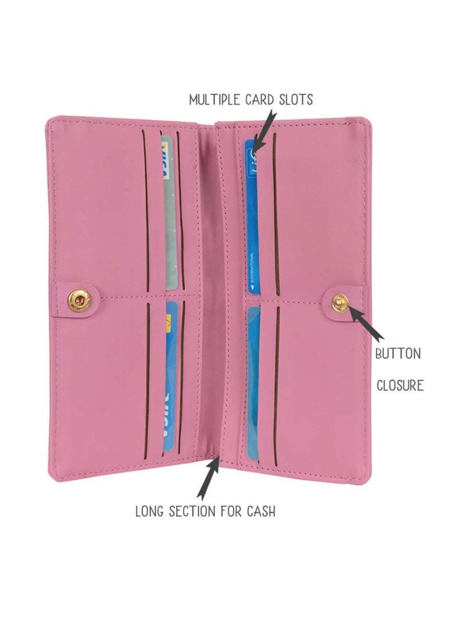Baggit Pink Textured Bi-Fold Wallet for Women