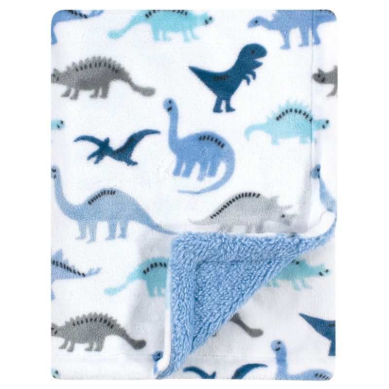 Luvable Friends Baby Boy Plush Blanket with Sherpa Back, Dino, One Size