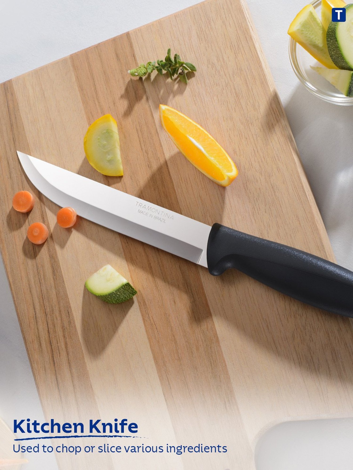 Tramontina Plenus Stainless Steel Kitchen Knife 12cm/5.9" Black Serrated Edge Kitchen Knife