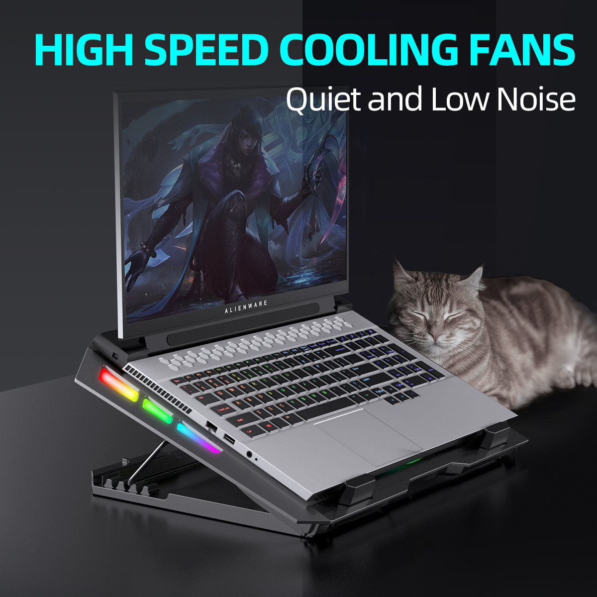 ICE COOREL RGB Laptop Cooling Pad 15-17.3", Gaming Laptop Cooler Pad with 5 Quiet Fans, Laptop Cooling Stand with 5 Height Adjustable, Cooling Fan for Laptop Two USB Ports, The Wind Speed Adjustable