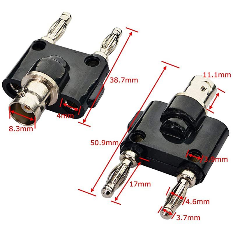 Female to Dual Banana Male Plug Jack Binding Posts RF Coaxial Adapter to Male Banana Coax Jack Splitter Connector Pack of 2