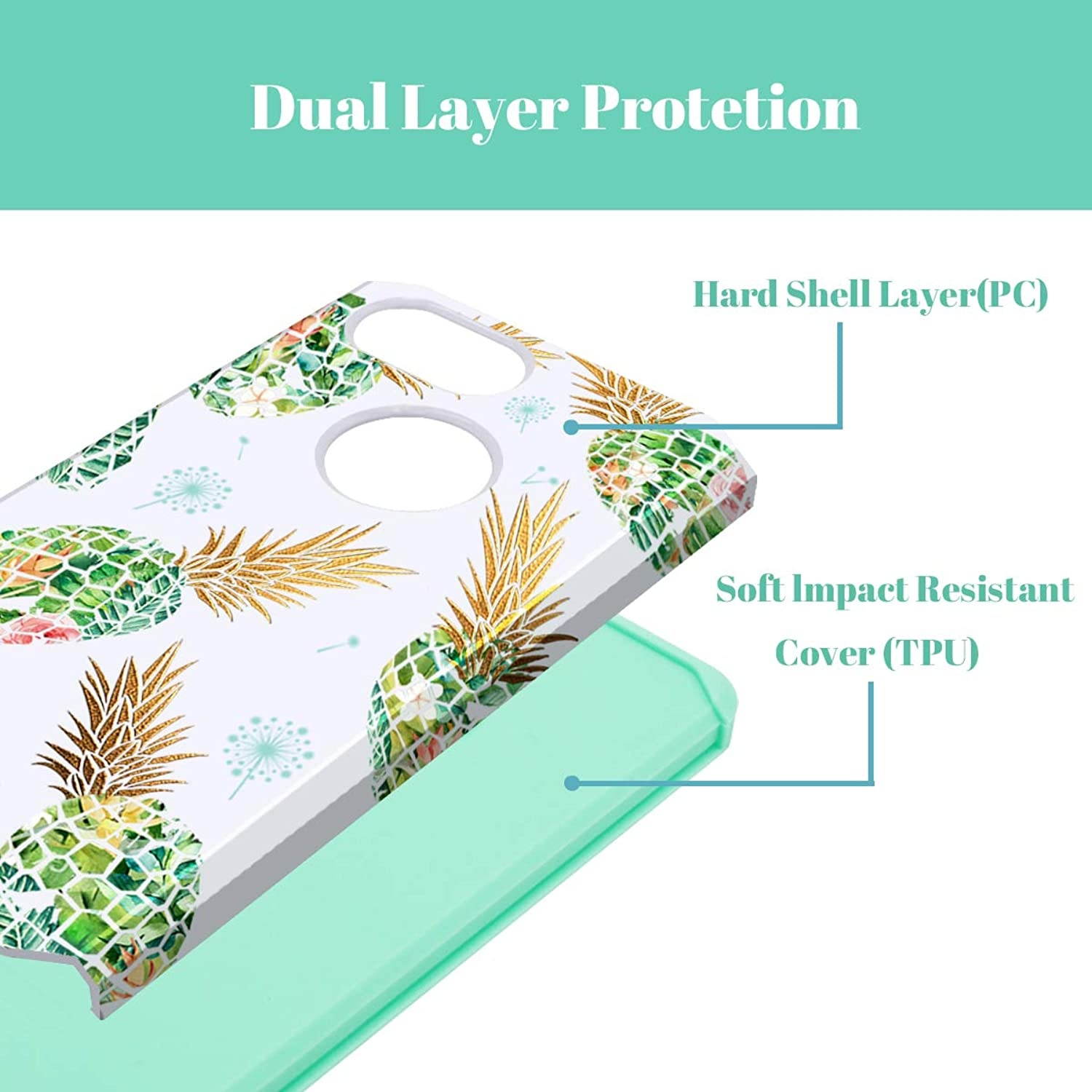 Fingic Google Pixel 3 Case, Pixel 3 Case Pineapple Floral Design Slim Case Hard PC Soft Rubber Anti-Scratch Shockproof Protective Slim Phone Case Cover for Google Pixel 3 (2018) - Mint Green