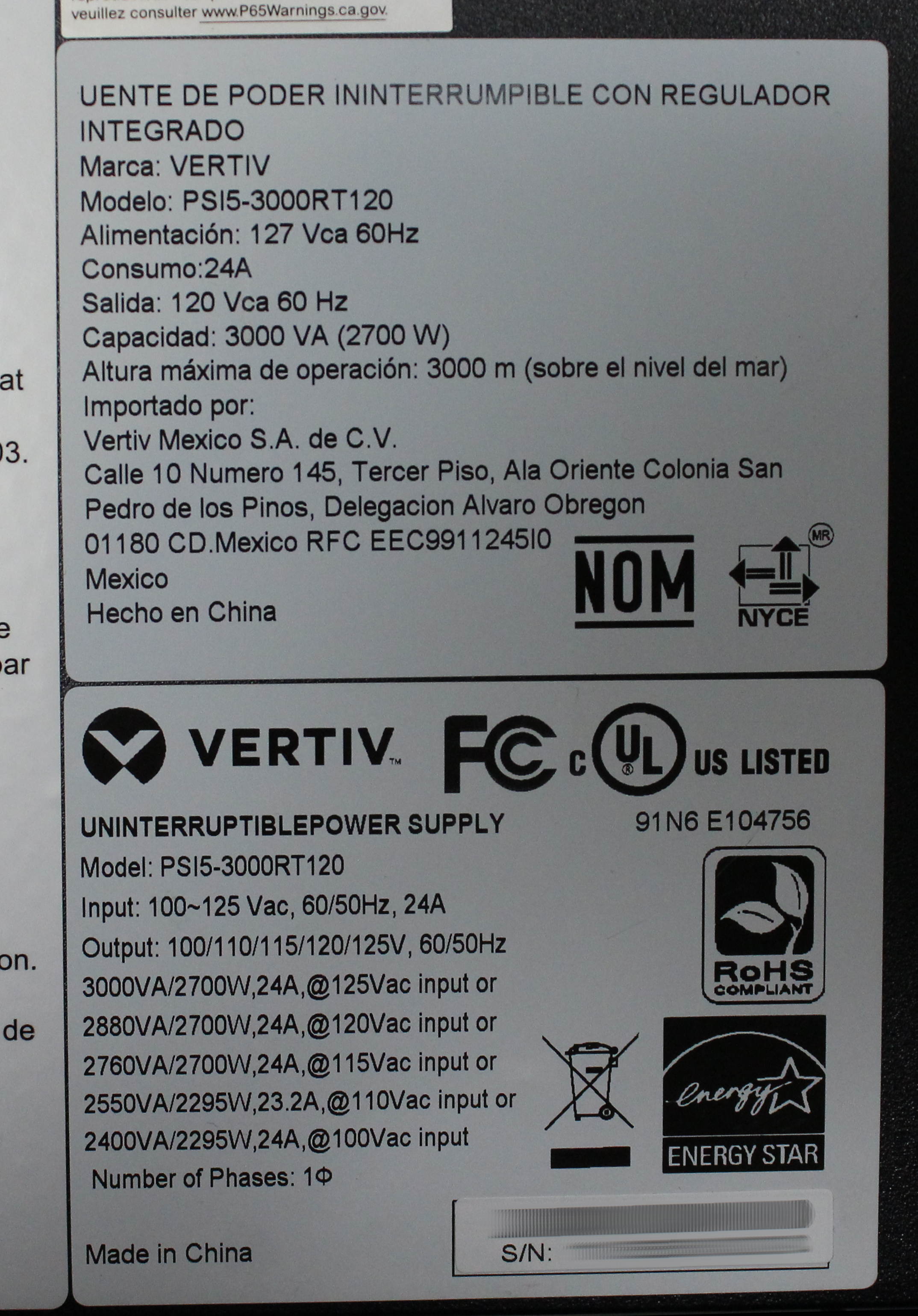 Vertiv Liebert PSI5 UPS 3000VA Line Interactive Rackmount PSI5-3000RT120