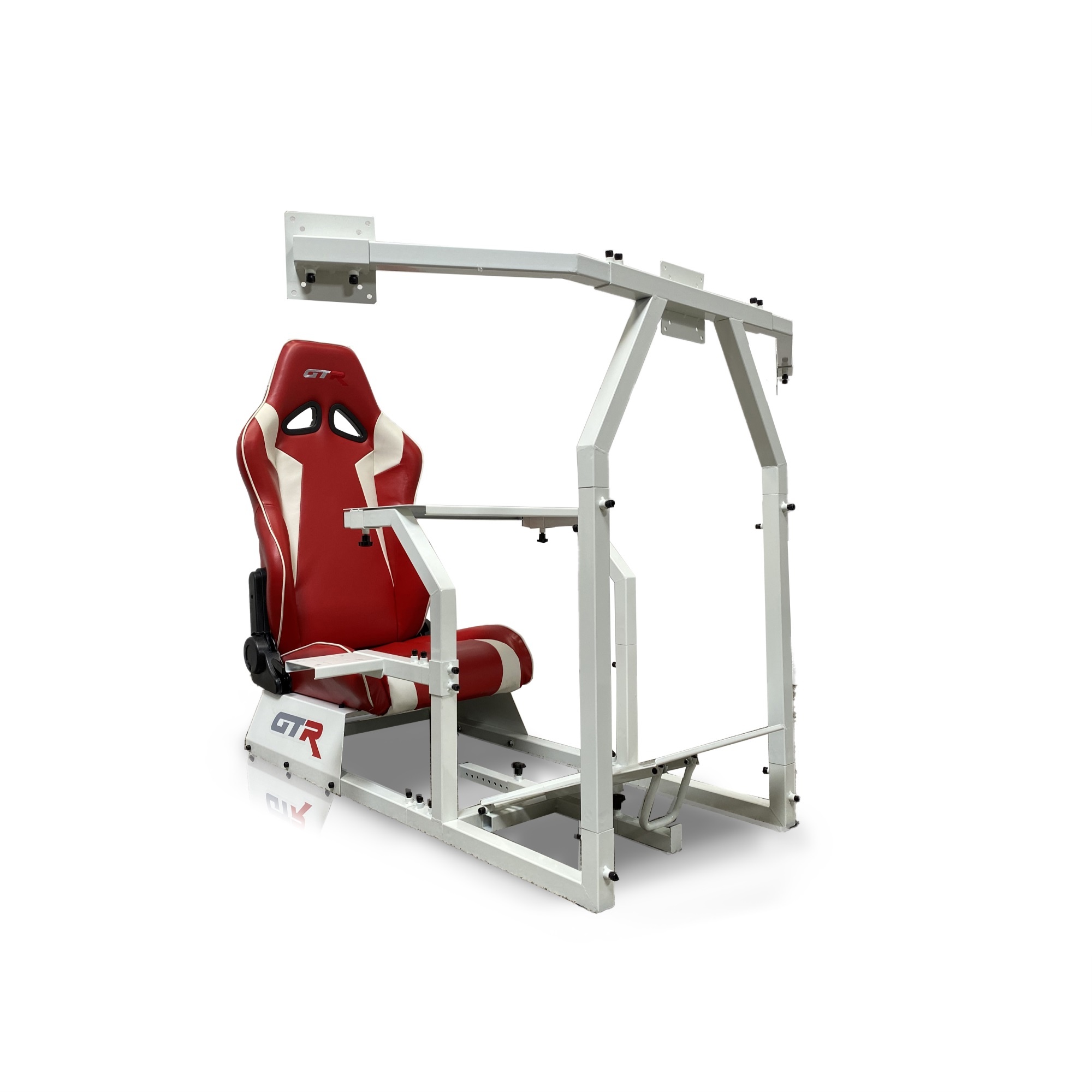 GTR Simulator GTAF-WHT-S105LBK - GTA-F Model (White) Triple or Single Monitor Stand with Black Adjustable Leatherette Seat, Racing Simulator Cockpit Gaming Chair Single Monitor Stand