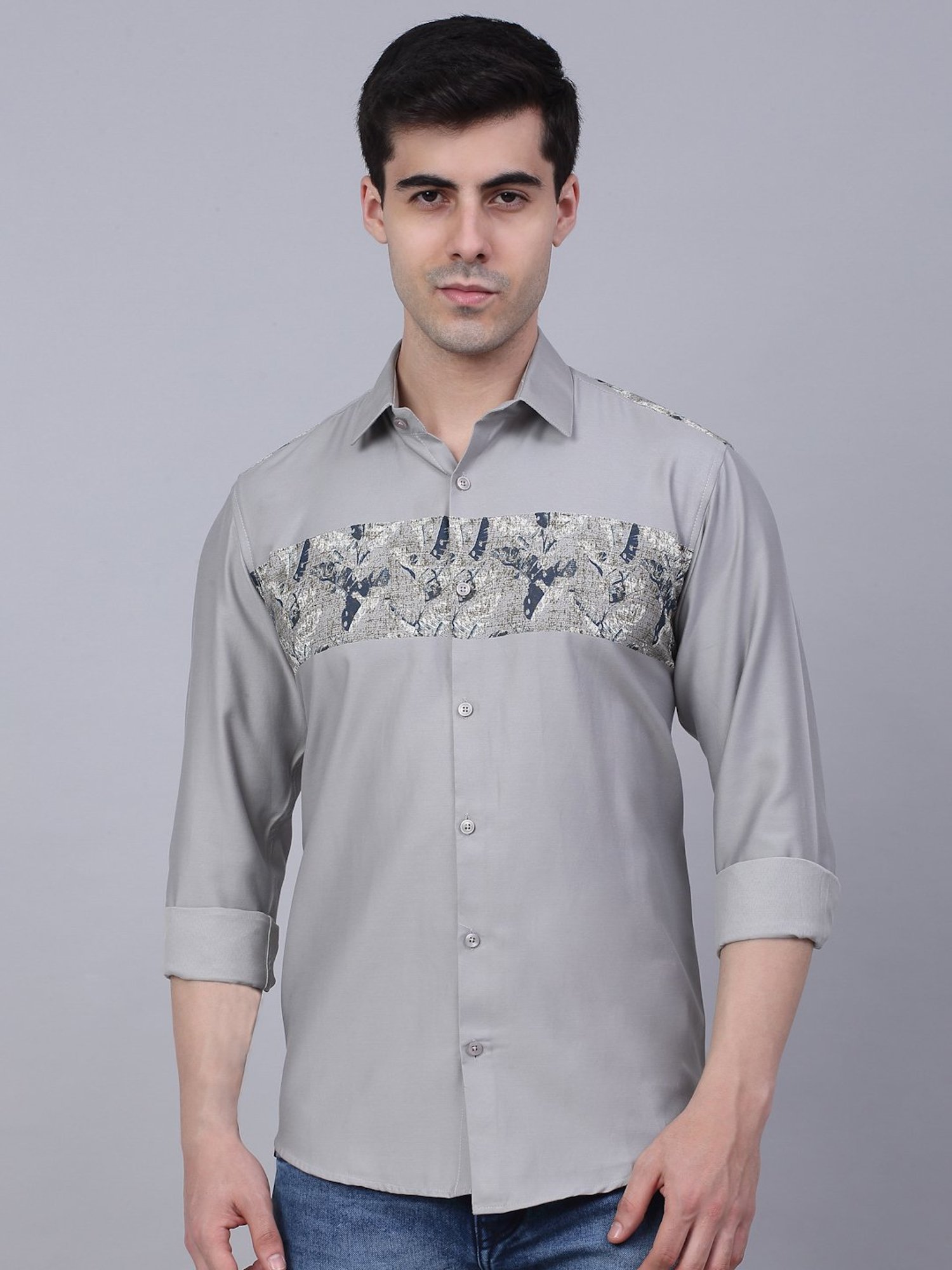 Jainish Grey Regular Fit Printed Shirt