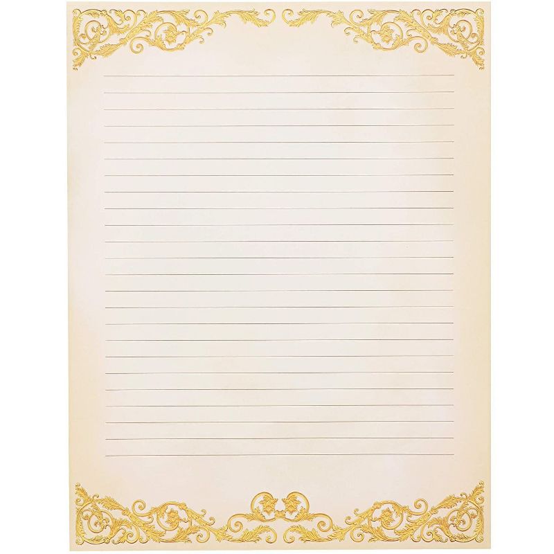 48-Pack Vintage Stationery Paper Classic Gold Border Old Fashion Aged, A4 Letter Size 8.5 x 11 inches
