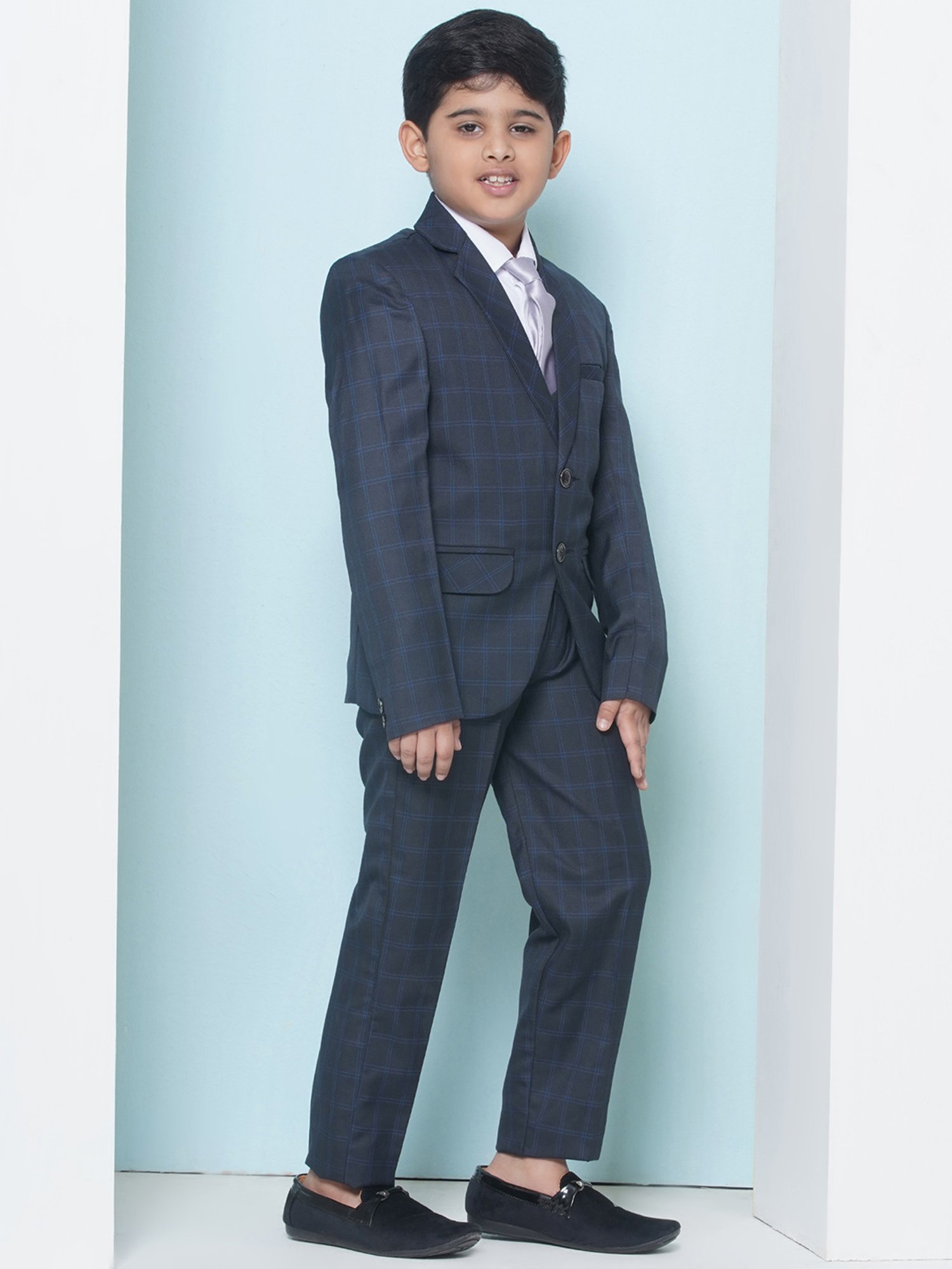 AJ Dezines Boys Navy & White Checks Full Sleeves Shirt