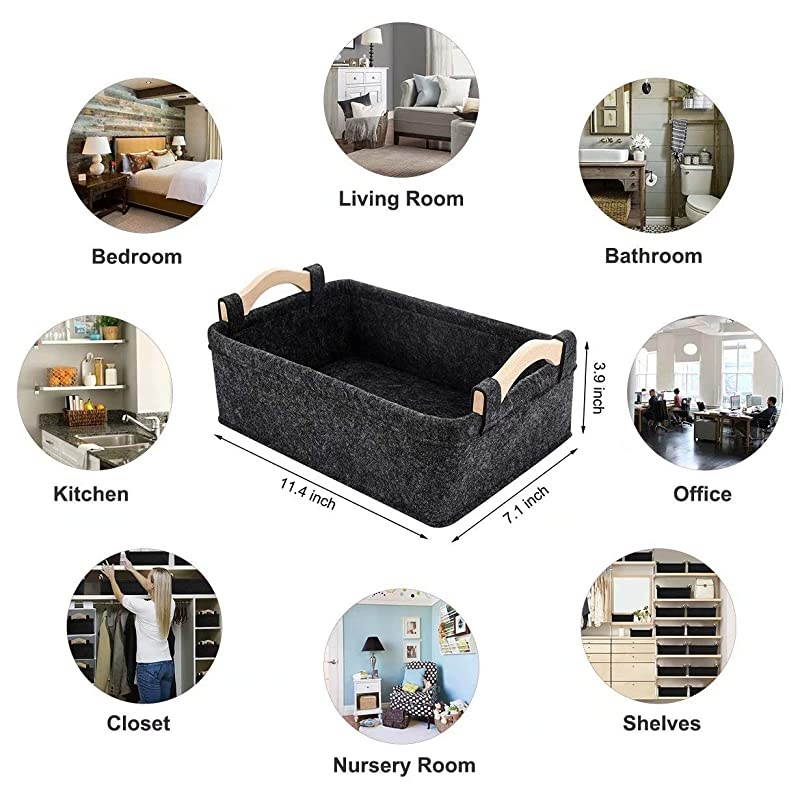 Storage Baskets Felt Rectangle Basket Storage Bins for DVD CD Record Cord Books Video Electronics Items Remote TV Cabinet Organizer with Handles