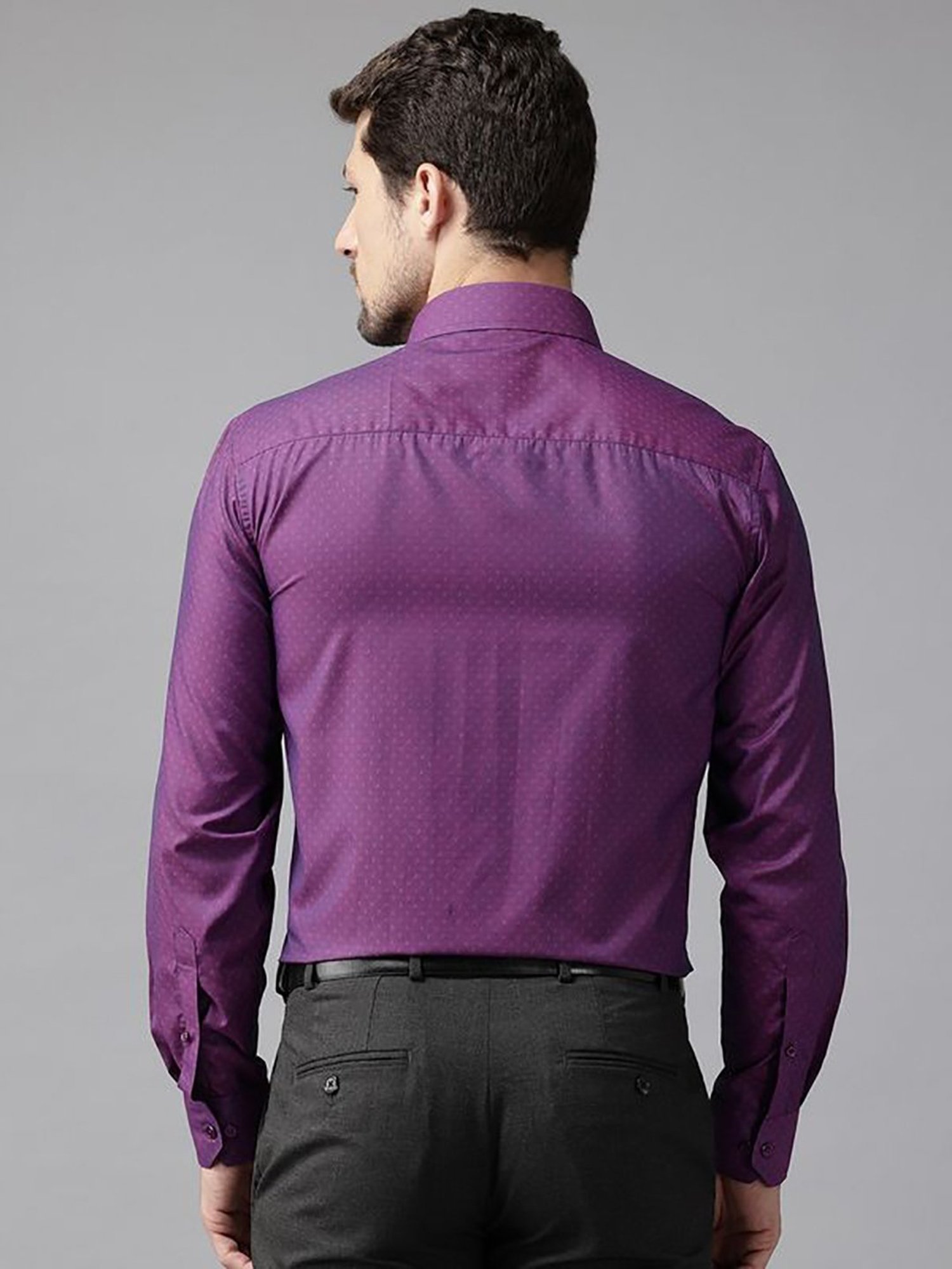 English Navy Purple Slim Fit Solid Shirts