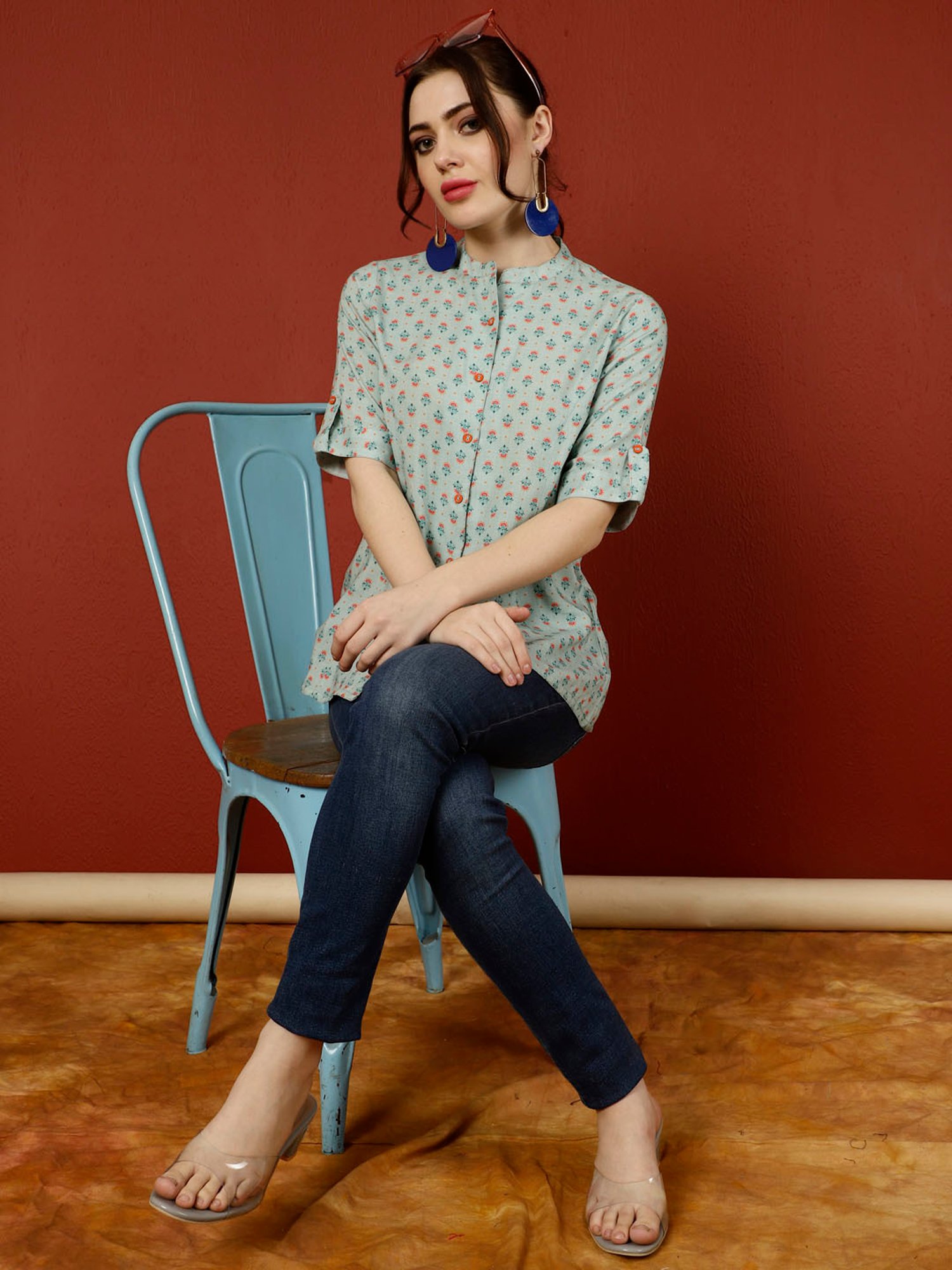 Jaipur Kurti Blue Printed Tunic