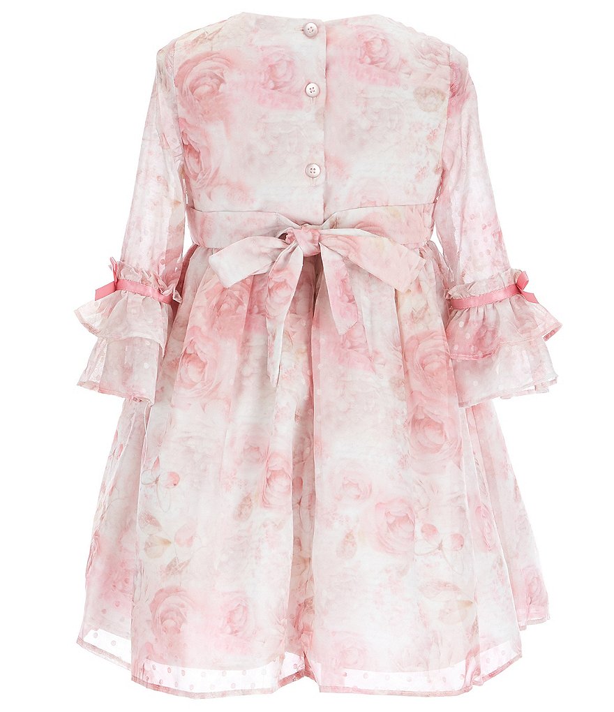 Laura Ashley Little Girls 2T-6X 3/4 Sleeve Rose & Butterfly Print Clip Dot Dress