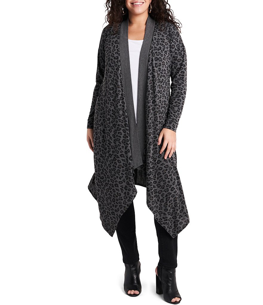 Ruby Rd. Plus Size Ombre Striped 3/4 Sleeve Button Front Long Cardigan