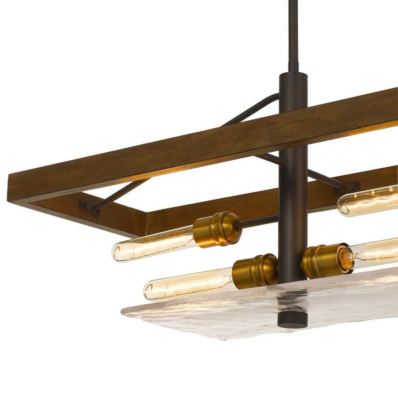 (42' x 11.5") 6 light Rectangular Pine Wood Craiova Island Chandelier with Hand Crafted Glass - Cal Lighting