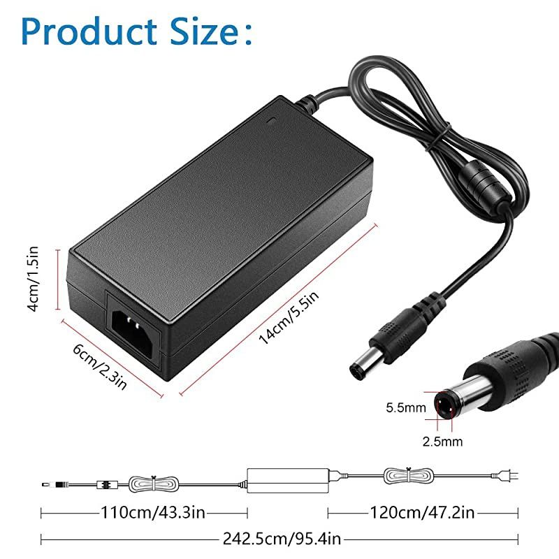 24V DC Power Supply 24 Volt 5A 120W Power Adapter 100V~240V AC to DC Converter Transformer 55x25mm Plug for 5050 3528 LED Strip Light 3D Printer LED Driver CCTV Security System LCD Monitor