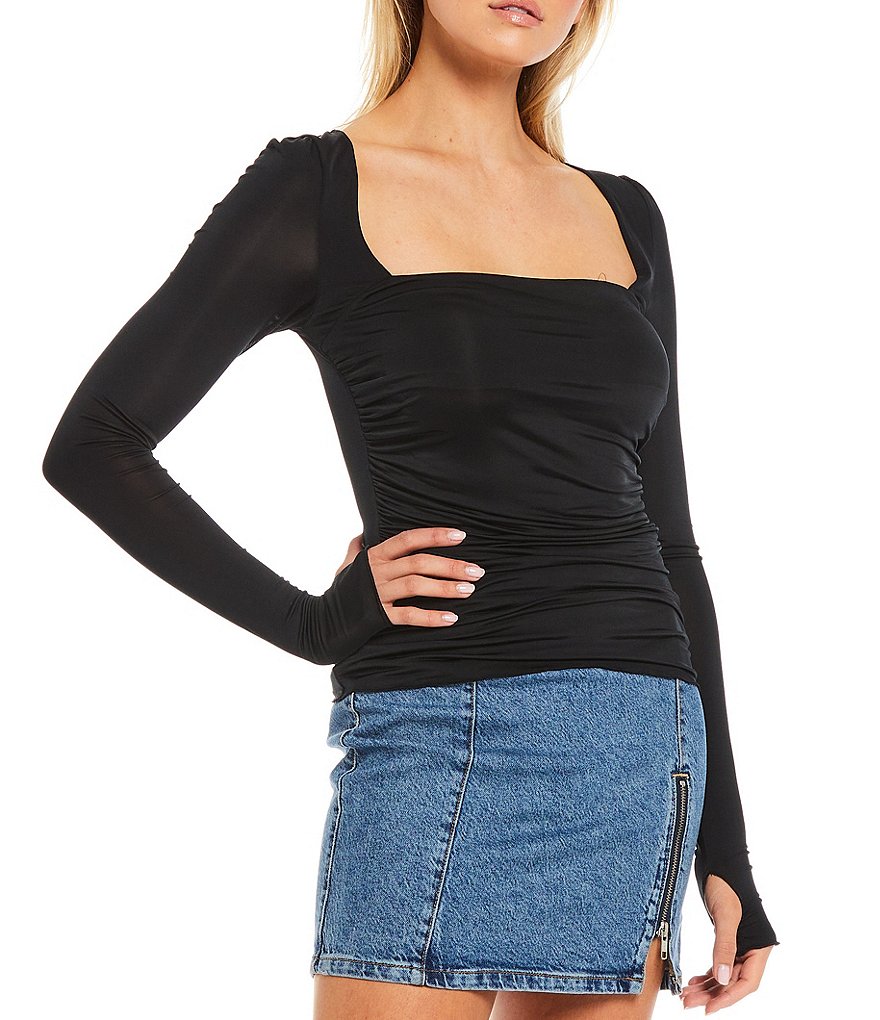 Free People Wind Down Layering Square Neck Long Sleeve Top