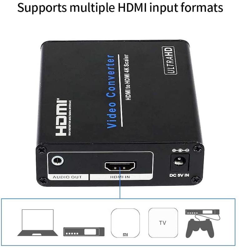 Docooler AM-9H20 HDMI Adapter HDMI to HDMI 4K Scaler Amplifier HDMI Down/Up Scaler Converter Switch for HDTV Blue-DVD Portable US Plug