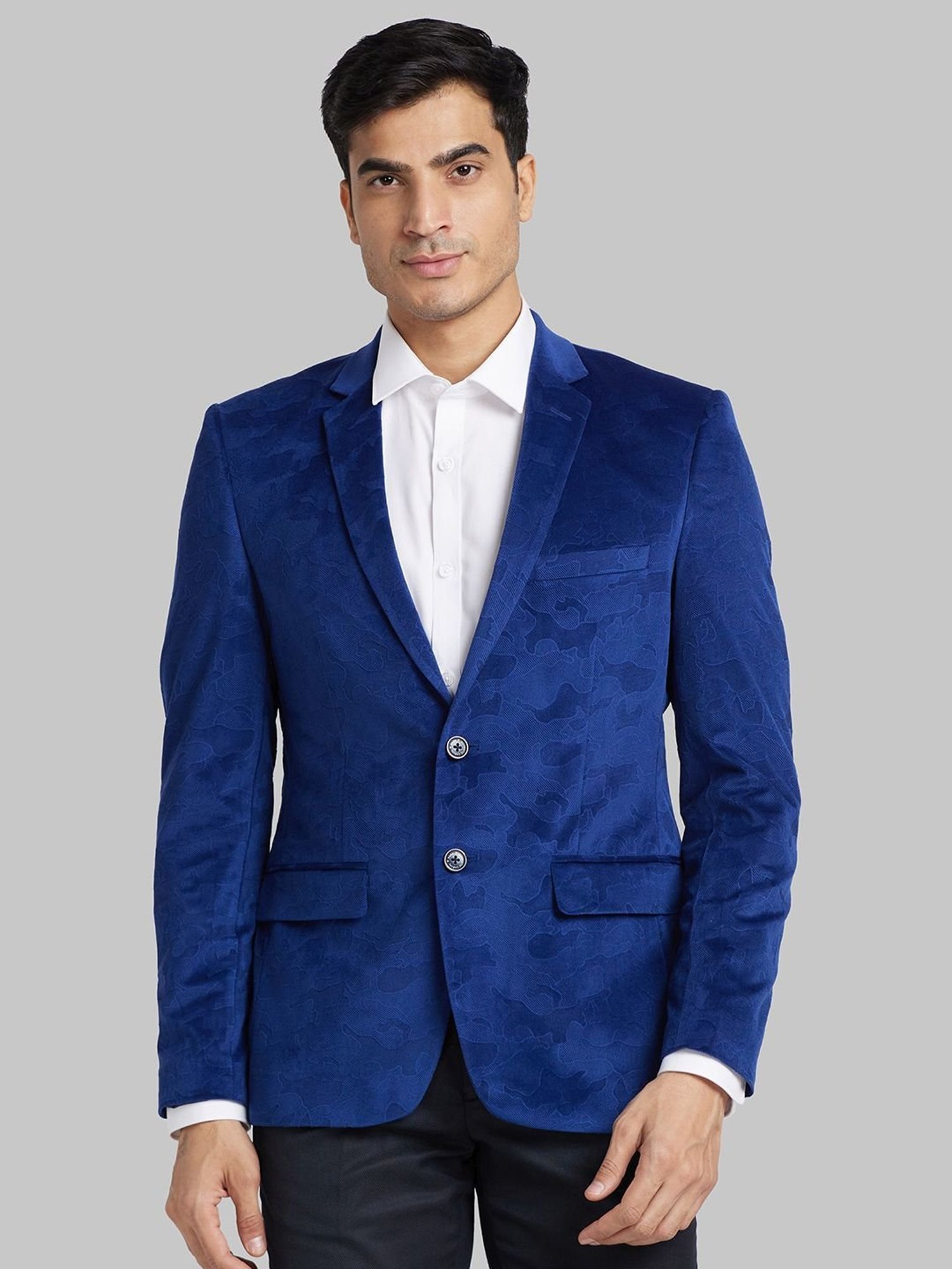 Parx Blue Regular Fit Self Pattern Blazer