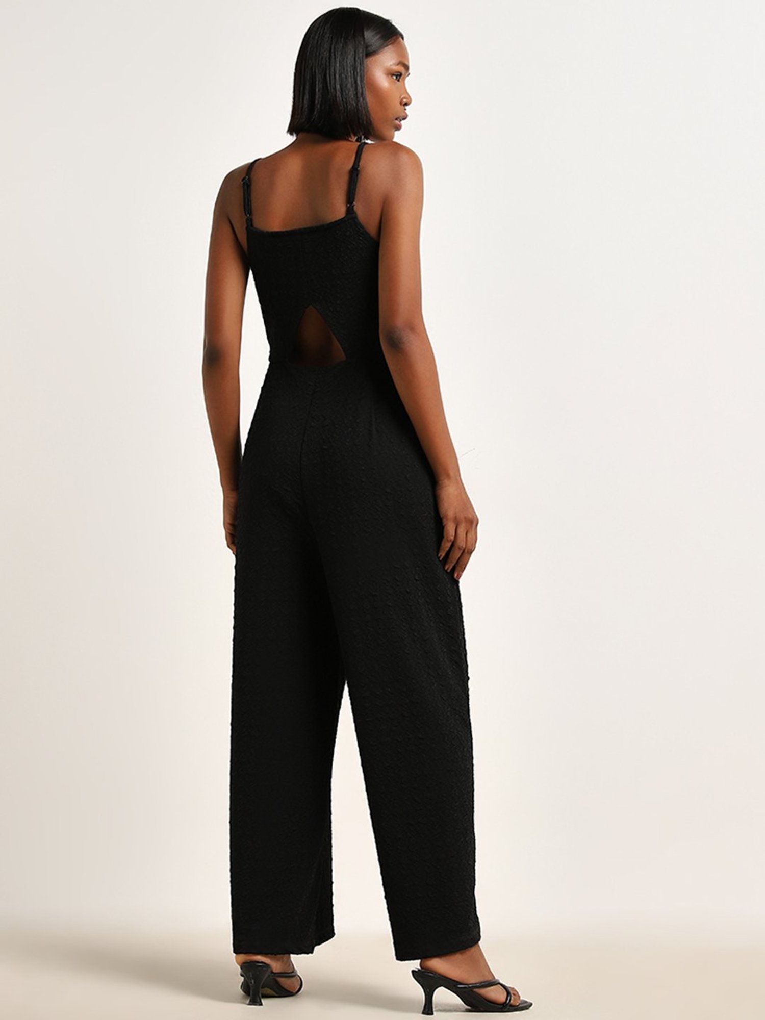 Nuon by Westside Black Textured Cut-Out Jumpsuit