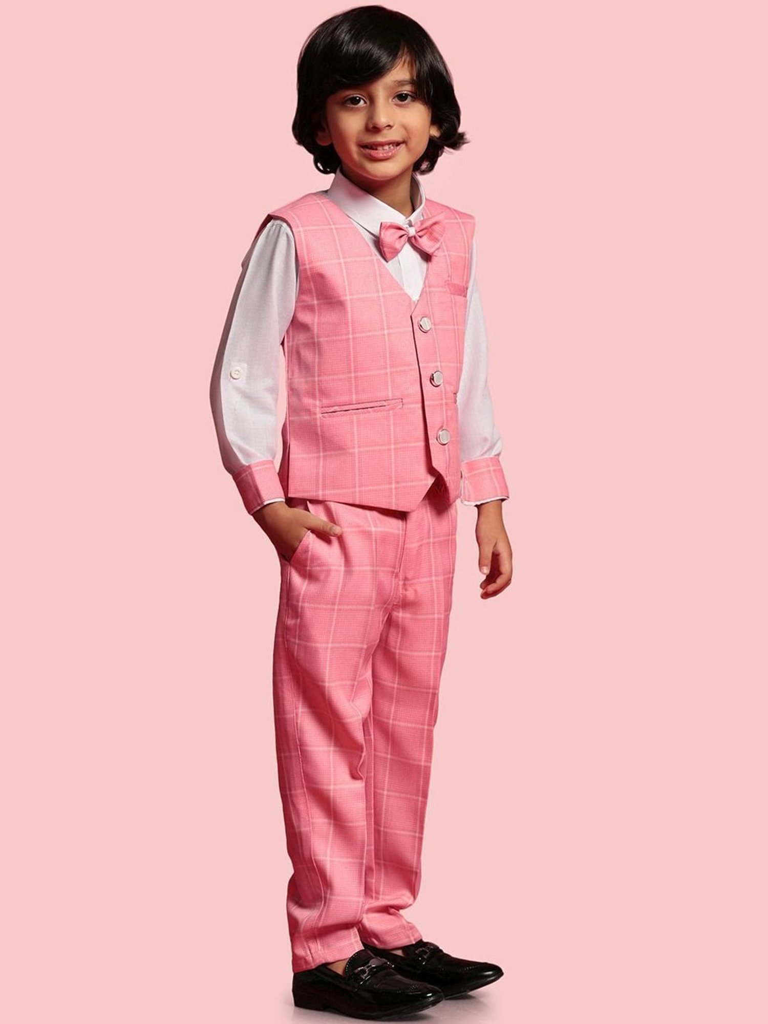 Fourfolds Boys Blue & White Solid Full Sleeves Suit Set