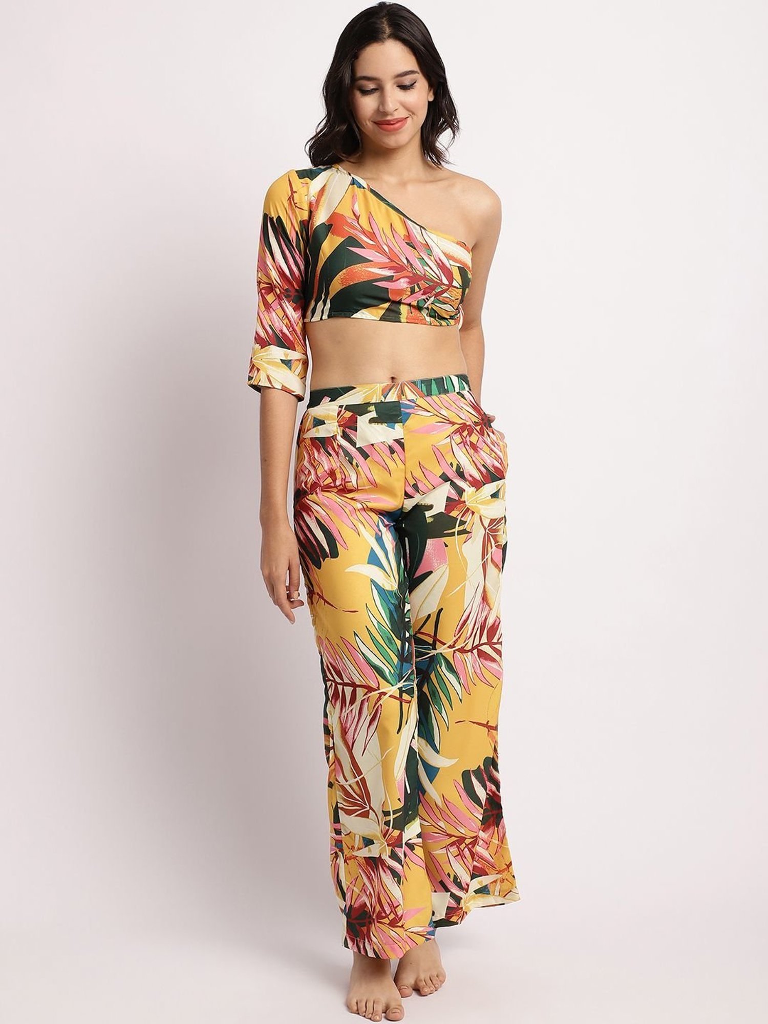 Erotissch Yellow & Green Printed Beachwear Co-Ord Set