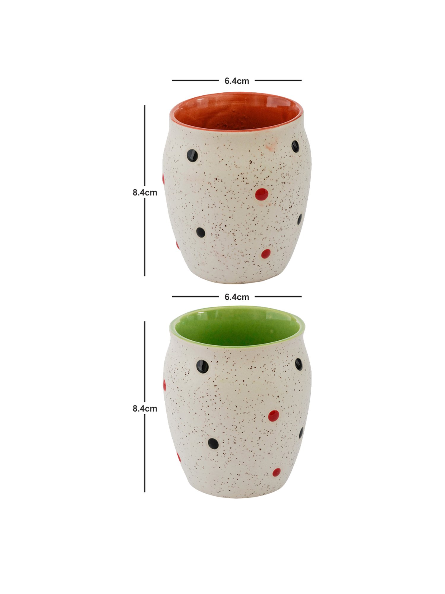 ROXX Printed Multicolor Stoneware Coffee Dotty Kulhar - Set of 6 (180ml)