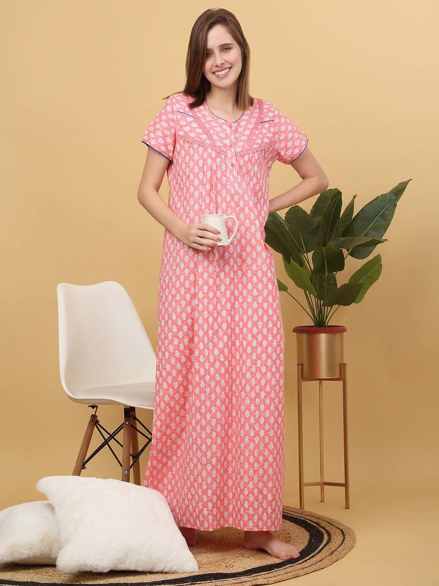 Sweet Dreams Peach Cotton Printed Nighty