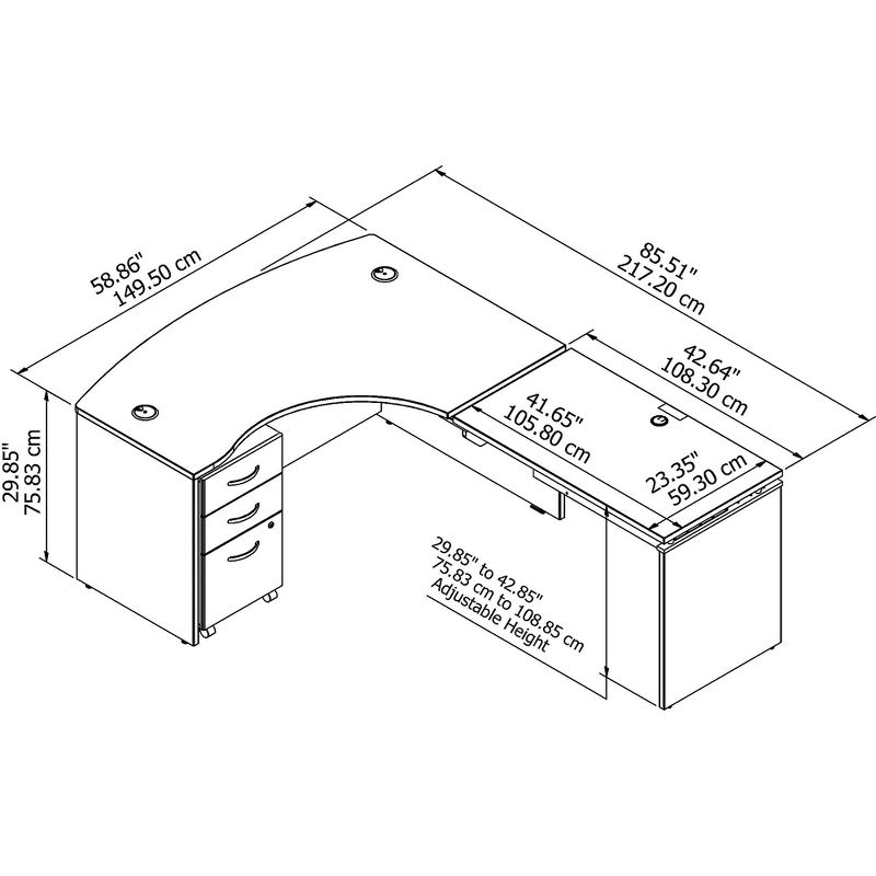 Bush Business Furniture 60Wx43D Right Hand 3 Pos Sit-Stand L Desk w/File Cab, Hansen Cherry