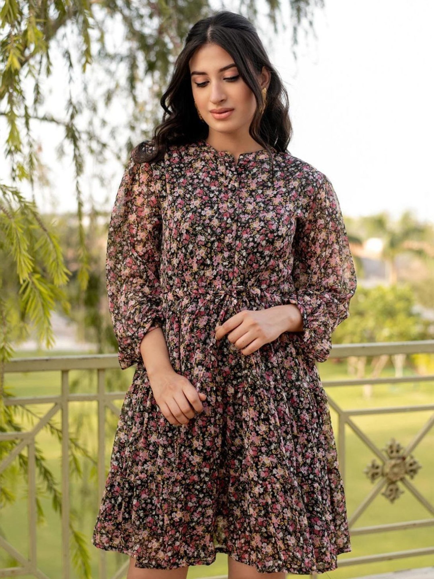 BInfinite Multi-Color Floral Tiered Dress