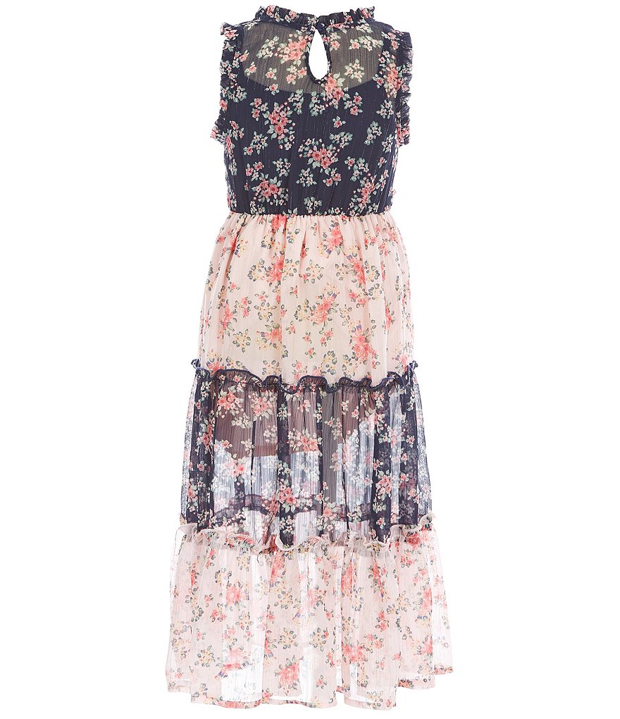 Zunie Little Girls 4-6X Sleeveless Floral Print Ruffled Tiered Skirt Chiffon Maxi Dress