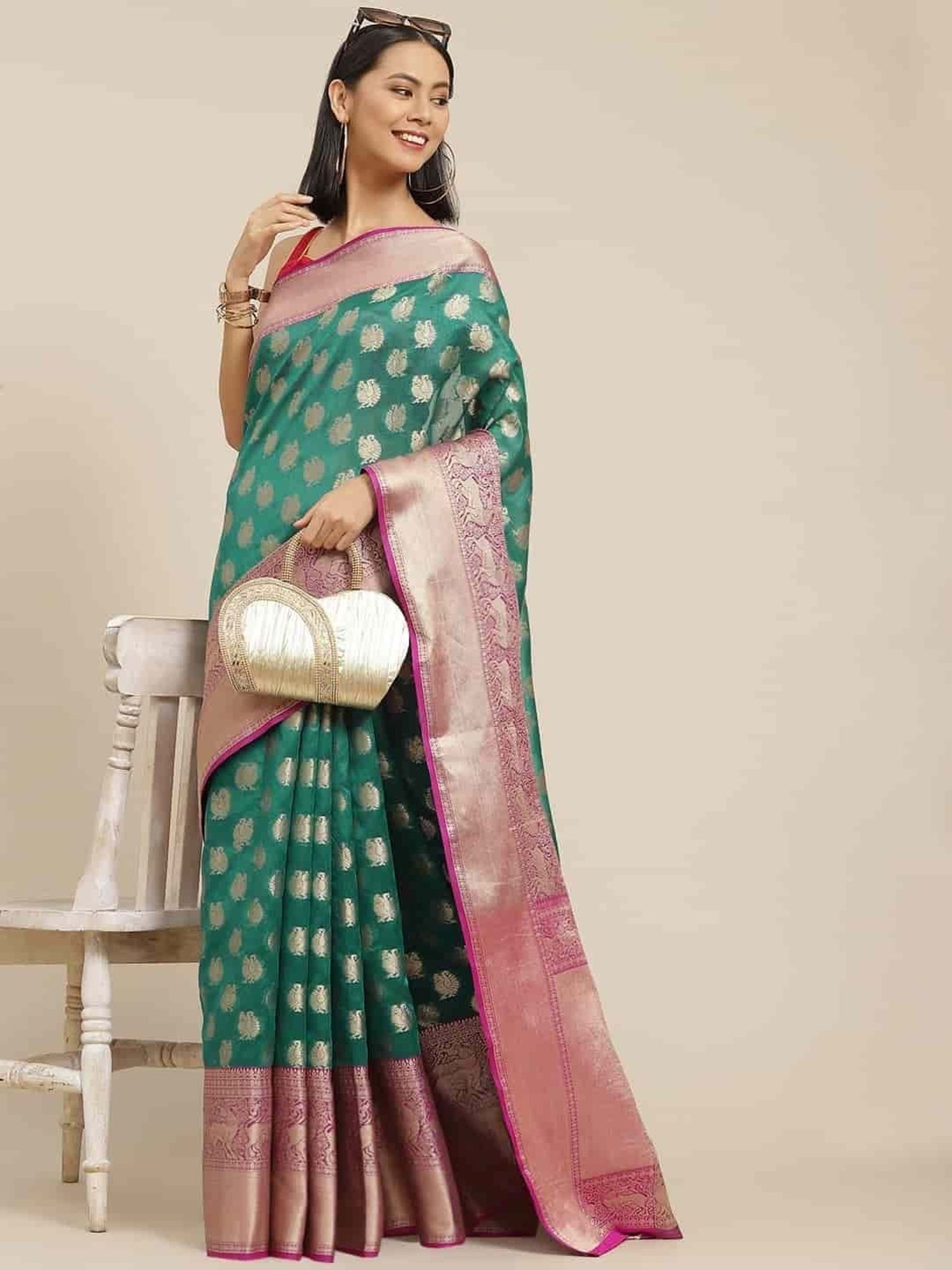 Unnati Silks Grey Cotton Printed Saree With Unstitched Blouse
