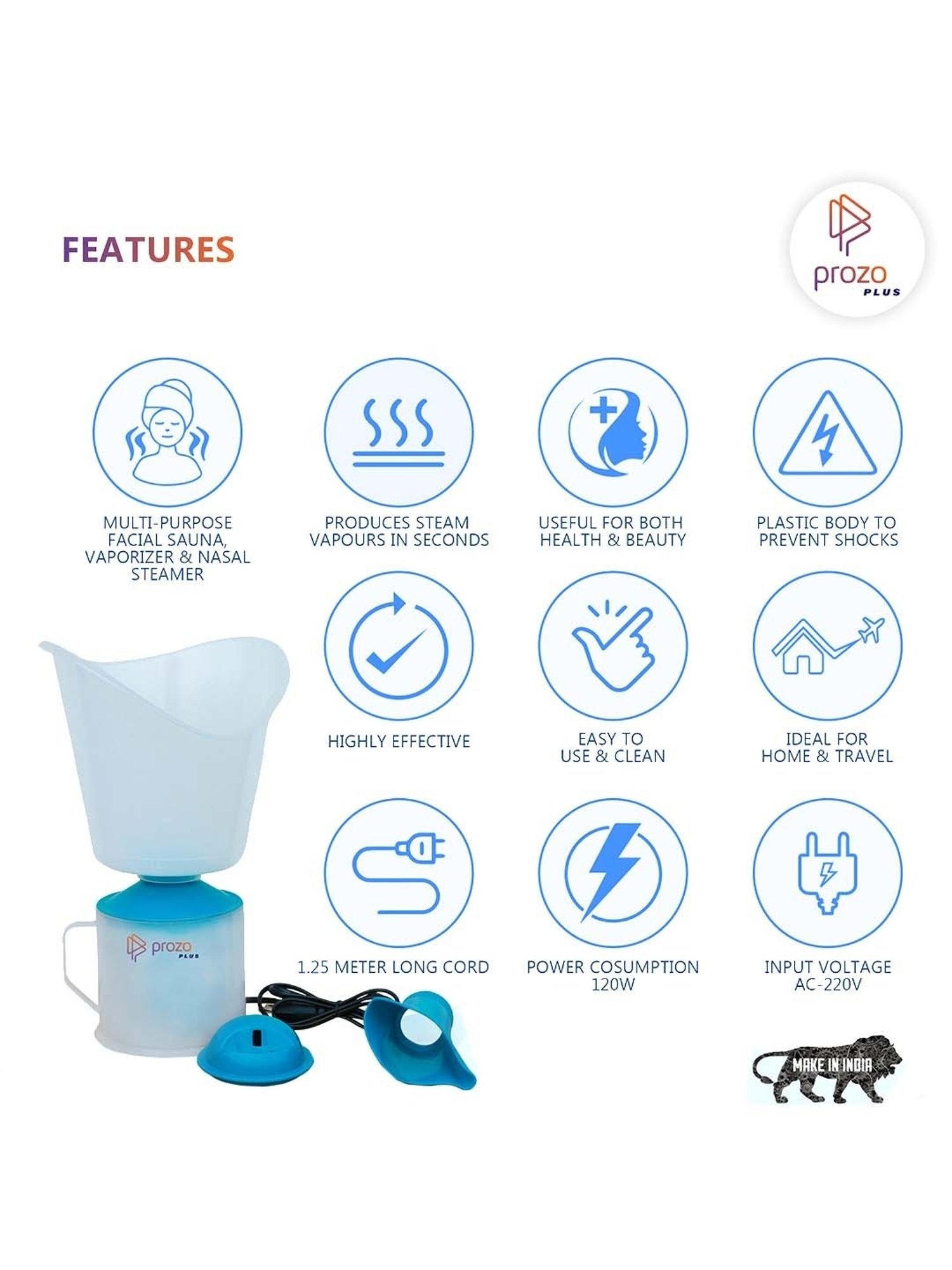 Prozo Plus Vaporizer & Steam Inhaler (Instant Steam Vaporiser Technology) - 500 ml Water Tank