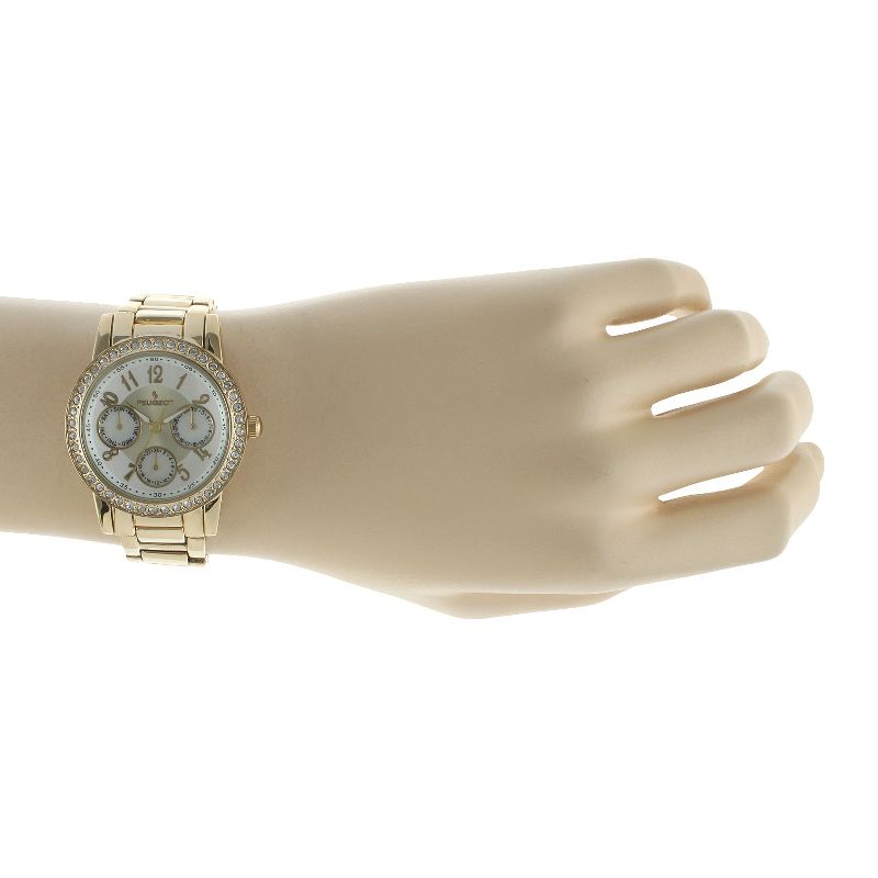 Women's Peugeot Silver Dial Multifunction watch with crystals from Swarovski - Gold