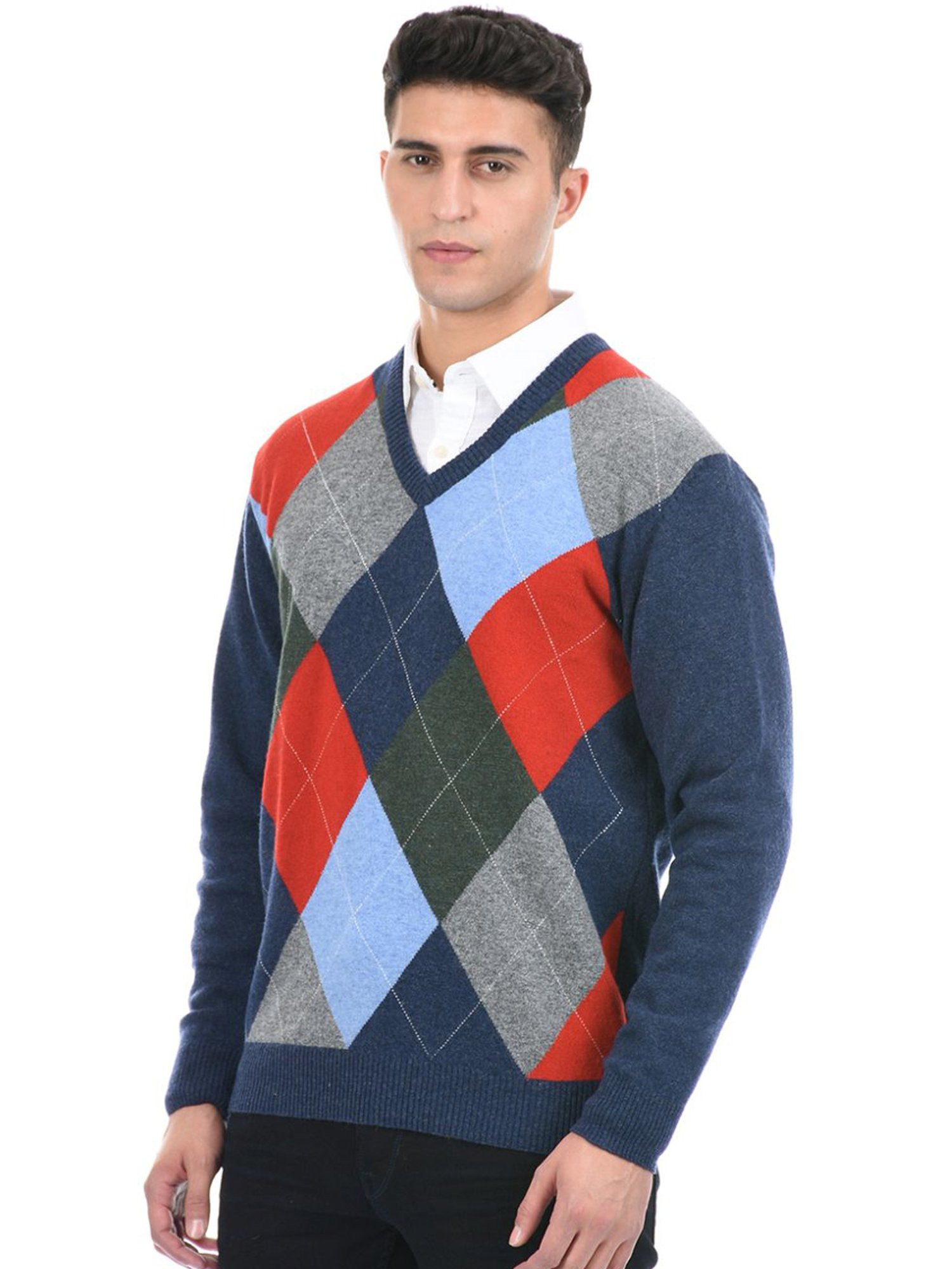 London Fog Blue Regular Fit Self Pattern Sweater