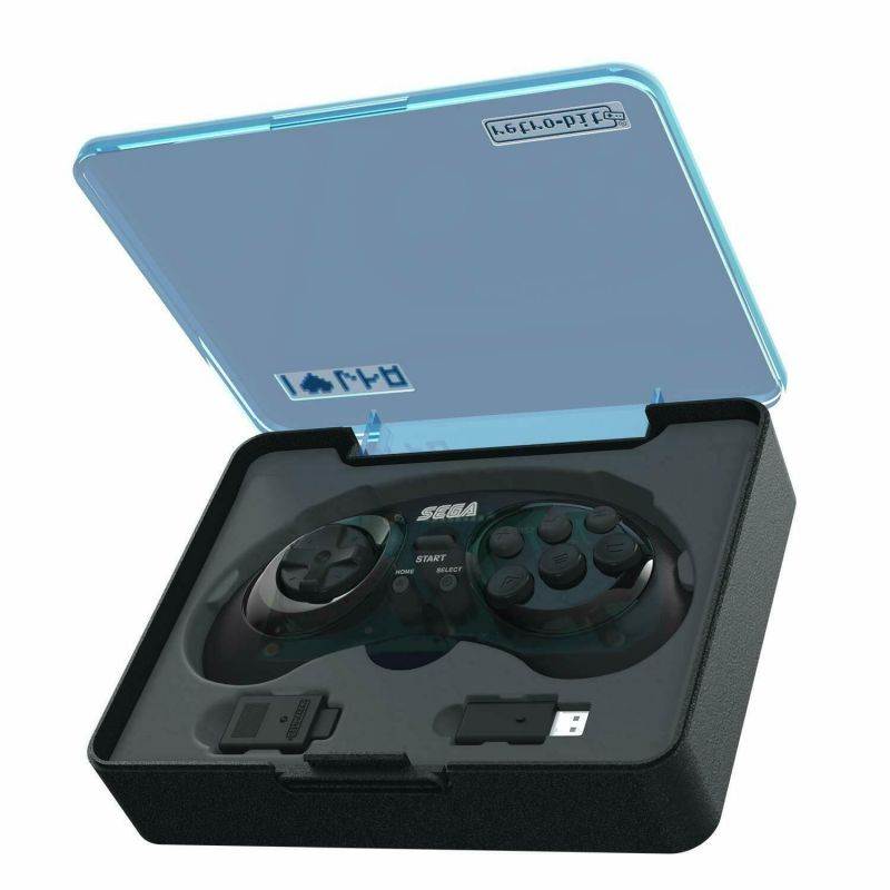 Retro-Bit Sega Genesis 2.4 GHz Wireless Controller 8-Button Arcade Pad for Sega Genesis Original/Mini, Nintendo Switch, PC, Mac &ndash; Includes 2 Receivers & Storage Case - Shadow