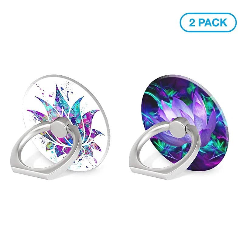 Phone Ring Holder 2PCS Metal 360&deg; Rotation Phone Grip Kickstand Universal Finger Ring Stand Compatible with All Smartphone Tablet Purple Lotus Flower