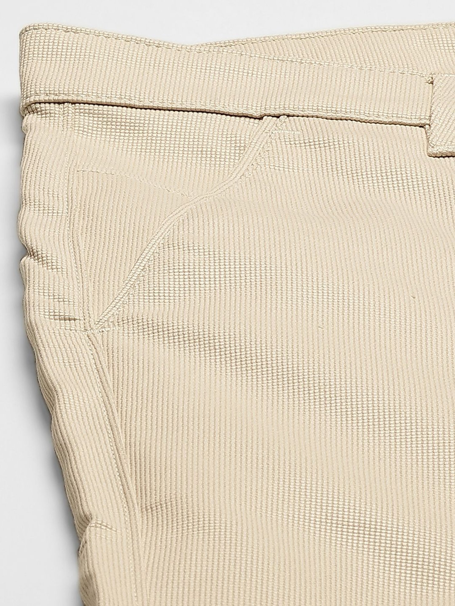 Sojanya Beige Cotton Regular Slim Fit Self Pattern Flat Front Trousers