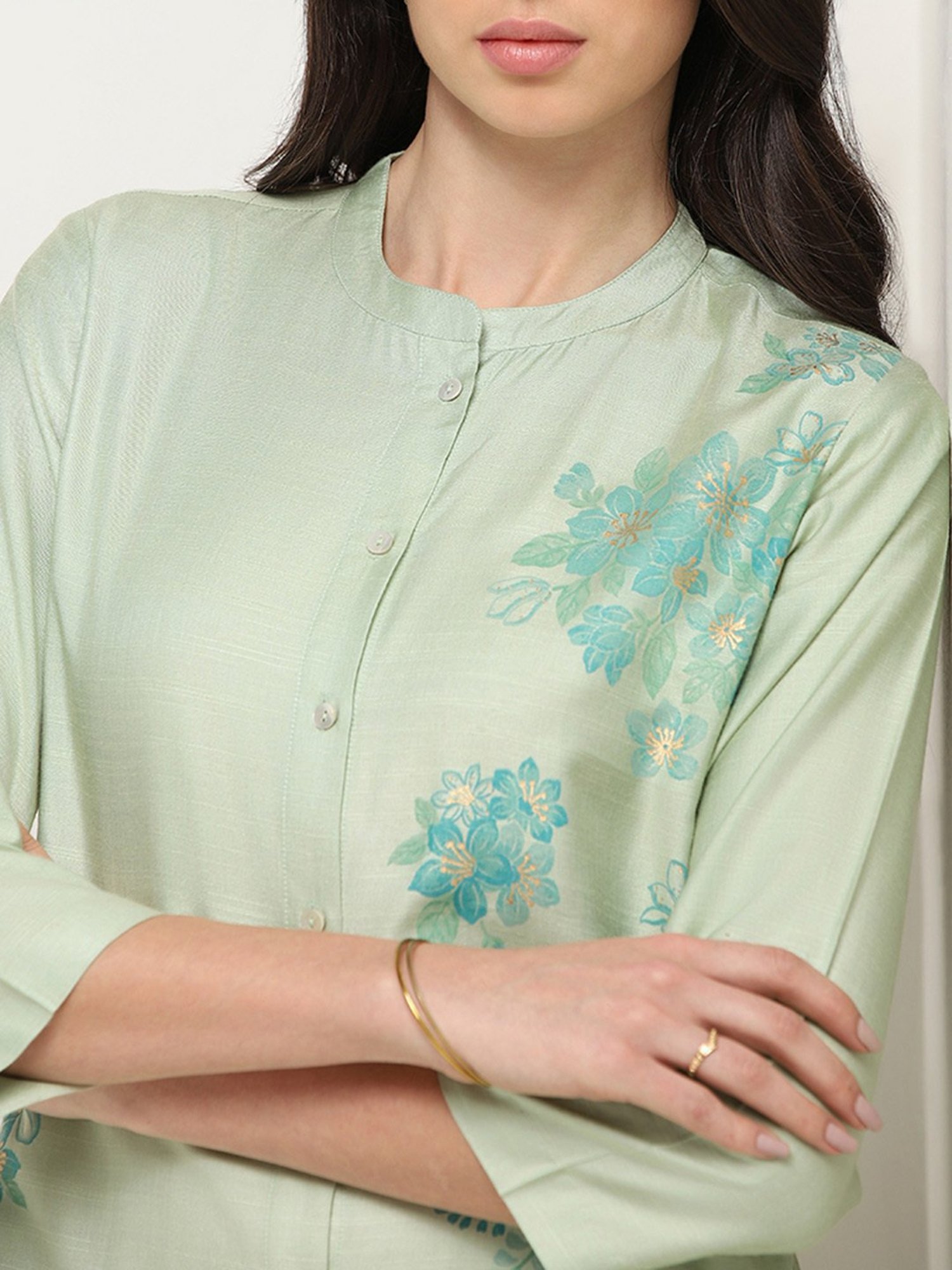 Zuba by Westside Green Floral Print A-Line Kurta