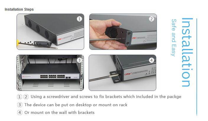 ONV-POE33024PF-at 24x 10/100/1000 Mbps ports + 2x SFP gigabit optical uplink ports supports IEEE802.3at power POE Switch