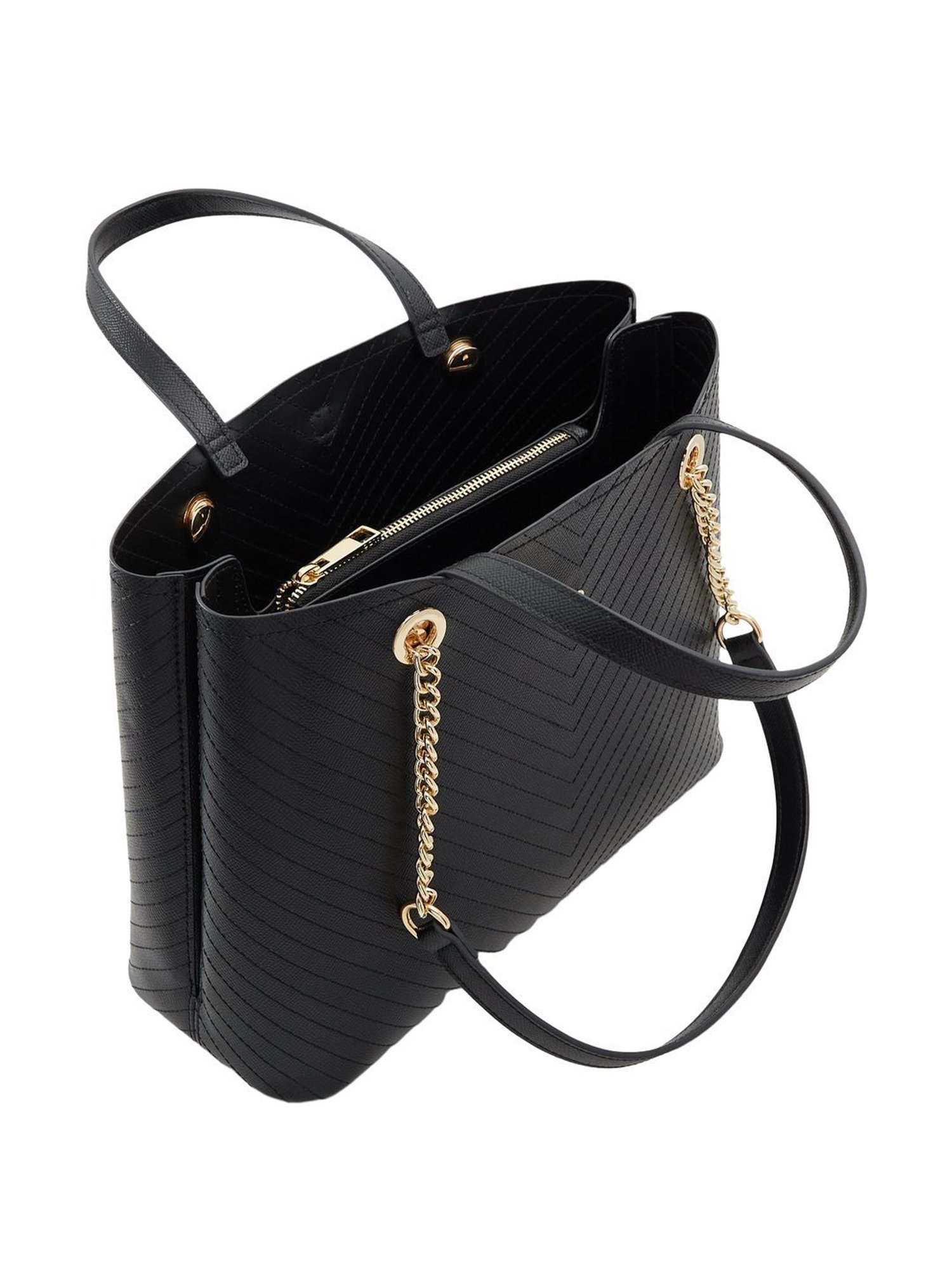 Aldo Black Striped Medium Handbag