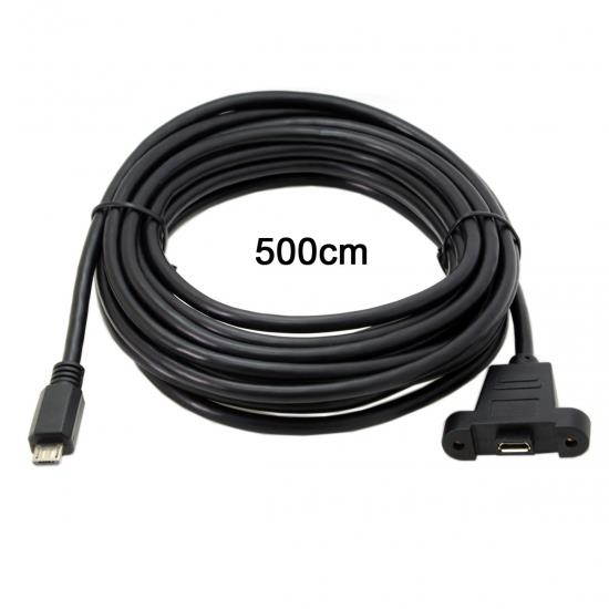 Xiwai  5m Micro USB 5Pin Male to Female Extension Panel Mount Type Cable with Screws