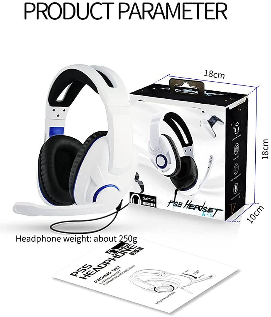 FnOoR Gaming Headset for PS5, Nintendo Switch, Unique Mic On-Off and Volume Control, with Noise Canceling Microphone Gaming Headset for PS5, PS4, PC and Mobile, 0.55lb Lightweight, White