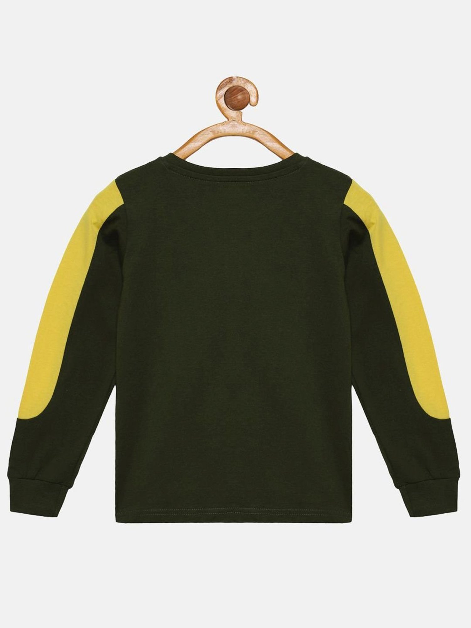 Kiddopanti Kids Green & Yellow Cotton Printed Full Sleeves T-Shirt