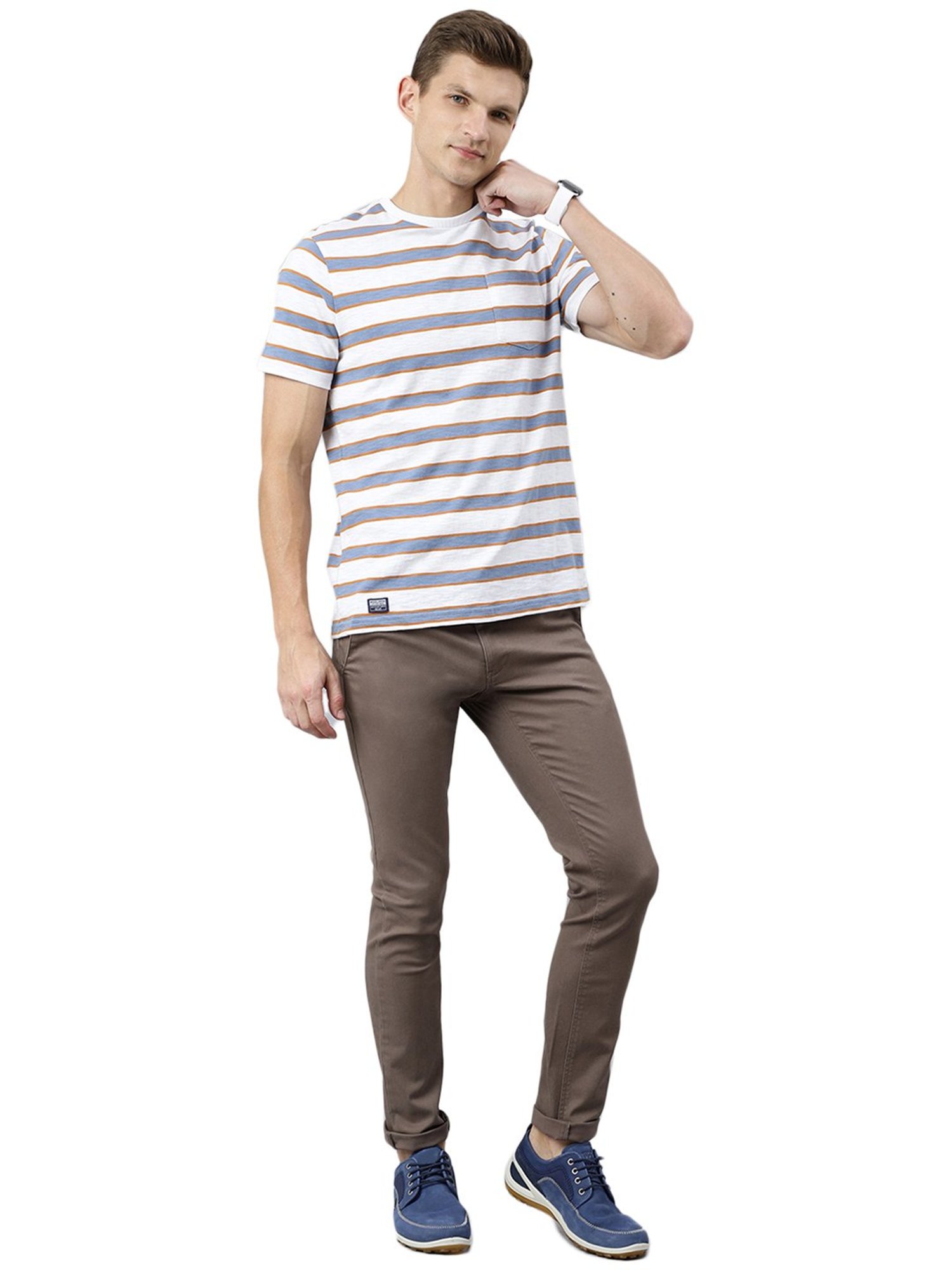 Woods Brown Regular Fit Flat Front Trousers